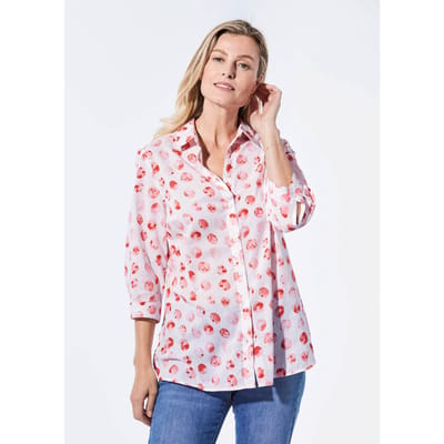 Blouse met overhemdkraag - koraalrood / gestippeld - Gr. 20 van Goldner Fashion