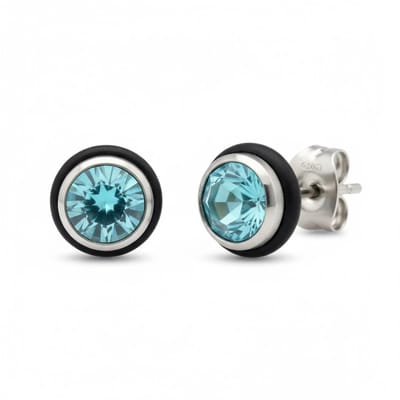 Aramat Jewels | Oorbellen | Ronde Stalen Oorbellen met Lichtblauwe Zirkonia | | | |7mm | Staal | Kinderen, Volwassenen | Verkleurd niet
