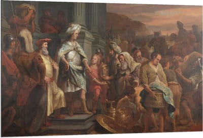 Dibond - Oude Meesters - Cyrus overhandigt schat uit Jeruzalem, Ferdinand Bol - 120x80cm Foto op Aluminium (Met Ophangsysteem)