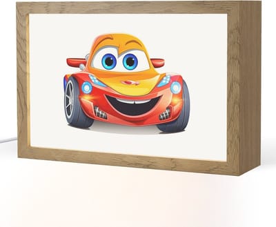 Nachtlampje 30x20 cm - Kinder lampje - Raceauto - Oranje - Jongens - Kinderen - Auto - Tafellamp kinderkamer - Slaapkamer lamp - Bedlamp kinderen - Kinderlampje stopcontact - Wandlamp babykamer - Nachtlampjes