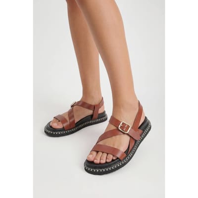 boohoo Dames Plateau Sandalen Met Gekruiste Bandjes | Bruin | Maat: 37