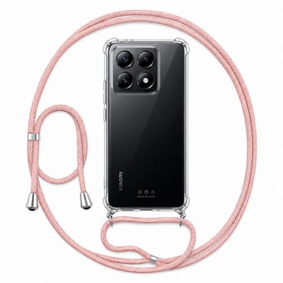 Geschikt voor Xiaomi 14T Hoesje met Koord - Transparant - Verstelbaar Nekkoord - Schokbestendig - Rosegoud
