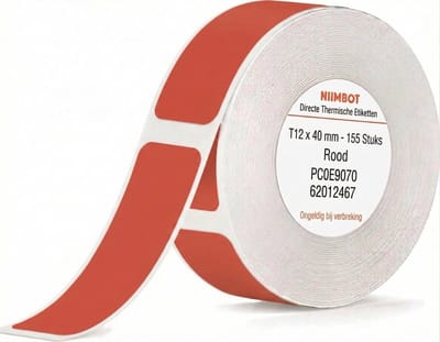 Niimbot - Labels - Etiketten - Geschikt voor D110 - D11 - D101 - 12 x 40 mm - 155 vellen - Rood