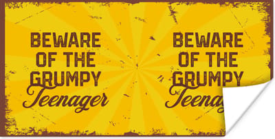 Poster Kind - Quotes - Vintage - Beware of the grumpy teenager - 120x60 cm