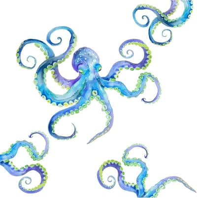 Dailygoods - Innovra - Dailygoods - Dailygoody - Muurstickers - Blauw-groene octopus wanddecoratie - Verwijderbare vinyl muurkunst - Kleurrijke muurstickers - Geschikt voor woonkamer en