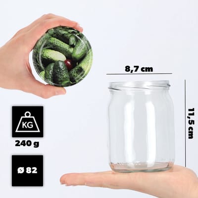 KADAX Jam potten 540 ml, inmaakpotten met schroefdeksel, glazen met schroefsluiting, inmaakpotten, voorraadpotten voor het inleggen van komkommers (8 stuks, komkommers)