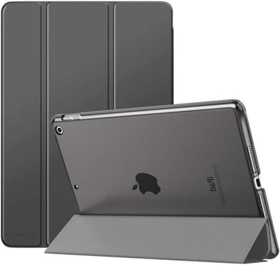 Slimme Hoes voor iPad 9e, 8e en 7e Generatie - Dunne Smart Shell met Standfunctie en Transparante Rugbescherming, Ruimtegrijs (Automatische Wake/Sleep)