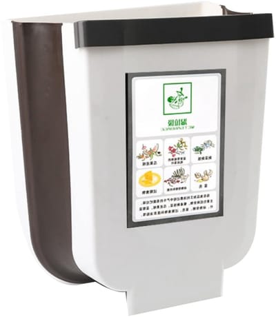 Hanging Kitchen Trash Bin, 9 Liter, Opvouwbare Plastic Afvalhouder voor Keuken, Wandhouder, Afvalbak met Montagebeugel voor Werkblad (Wit)