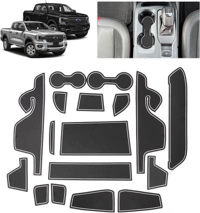 Anti-slip Rubber Mat voor Center Console, Cup Holder en Deuruitsparingen - Geschikt voor Ford Ranger T9 (2023-2025), Raptor, Tremor, Wildtrak, XL, XLT - Verbeter Grip en Bescherming