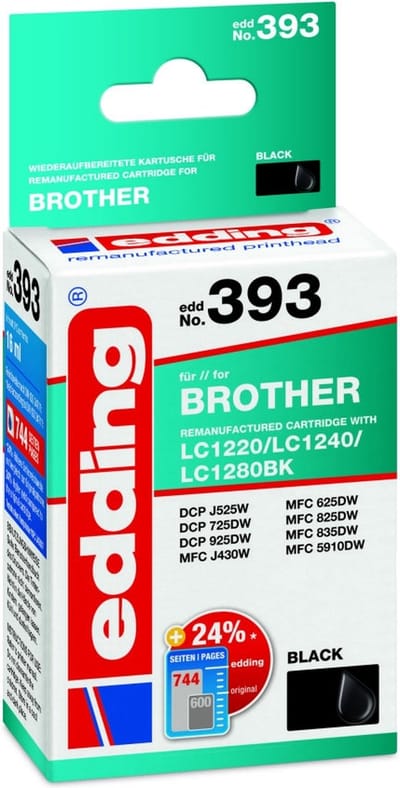 Edding Inktcartridge vervangt Brother LC-1240BK Compatibel Zwart EDD-393 18-393
