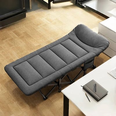 Home & Beyond® Opvouwbaar Veldbed met Hoofdkussen en Zijvak - Campingbed, Ligbed en Zonnestoel - Donkergrijs - 190 x 68 cm