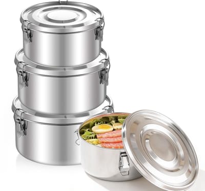 Dailygoods- Broodtrommel Roestvrij Staal - 3 Stuks - Lunchbox - Container - Bentobox - BPA-vrij - Duurzaam en Makkelijk te Reinigen