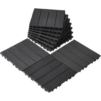 VEVOR Terrastegels, Set van 10, Balkontegels 295x295mm, Kliktegels, Waterdichte kunststof vloerbedekking voor buitengebruik, Terrasvloer voor veranda, zwembad, balkon, achtertuin, Donkergrijs