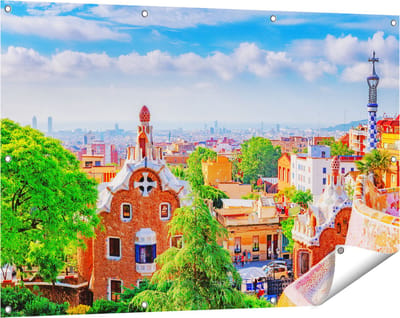 Gards Tuinposter Park G�ell in Barcelona - Kleurrijk - 120x80 cm - Tuindoek - Tuindecoratie - Wanddecoratie buiten - Tuinschilderij