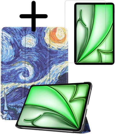 Hoesje Geschikt voor Apple iPad Air M3/M4 (2025/2026) - 11 inch - Met Screenprotector - Trifold Bookcase - Hard Cover - Hardcover Book Case - Tablet Hoes - Sterrenhemel