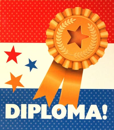 6 Luxe Geslaagd Wenskaarten - Kaart Wens Kaart Examen Geslaagd School Studie Opleiding - Gefeliciteerd Diploma - Medaille - 13.5x12cm - Rood Wit Blauwe Envelop - Art of Cards - Gratis Verzonden - Hoge Afnamekortingen