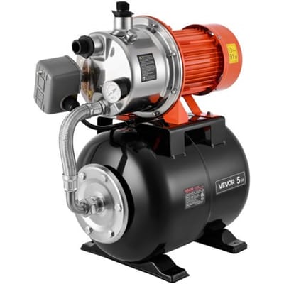 VEVOR Huishoudelijk Waterleidingsysteem 1,6 pk 5000 l/u Diepwaterpomp met drukvat, voor tuin, gazon en huishoudelijk water, 49 m opvoerhoogte, 8 m aanzuighoogte, IPX4 waterdichtheid en manometer