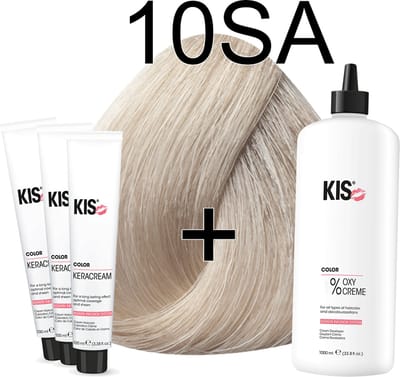 Kis KeraCream Color - 100ml - Haarverf Set - 10SA Super asblond | KIS - (3 x haarverf & 1L waterstofperoxide)