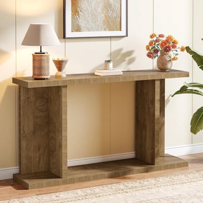 Tribesigns Consoletafel - Bruin Sidetable - Hout - 140 x 30 x 80 cm - Smalle Consoletafel voor Hal, Woonkamer, Entree