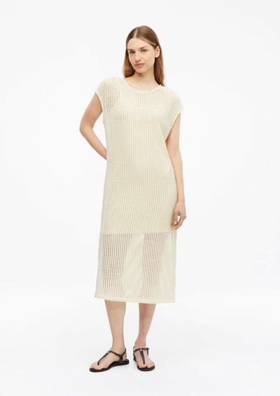 Lichte jersey jurk met opengewerkte print en ronde hals dames s.Oliver