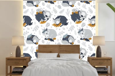 Behang - Fotobehang Patroon - Kinderen - Jongens - Dieren - Slapen - Breedte 240 cm x hoogte 240 cm