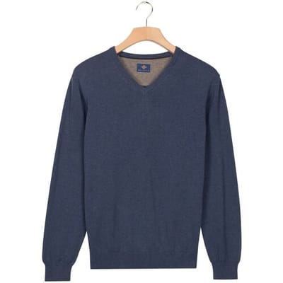 Baileys Trui Uni Color Cotton V-Neck Single Knit Dark Denim Blue / male