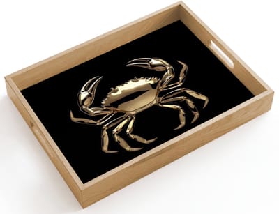 Dienblad hout 40x30 cm - Schootdienblad - Goud - Krab - Dieren - Zwart - Borrelplank rechthoek - Plateau dienbladen