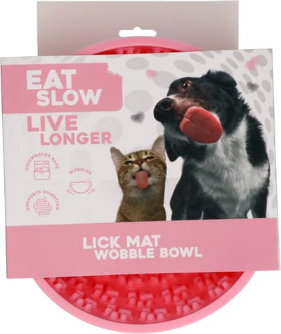 Eat Slow Live Longer Likmat Wiebelkom Pootafdrukken - 17 cm - Snuffelmat - Anti-schrok Kom - Slowfeeder – Afleiding – Belonen - Honden en Katten – voor Lekkernij - 100% Siliconen – Vaatwasserbestendig – Voerpuzzel Kat - Roze