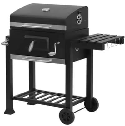 Aafinity Houtskoolbarbecue met Deksel - Buitenbarbecue met Verstelbare Houtskoolbak, Zijtafel, Thermometer en Waterdichte Hoes