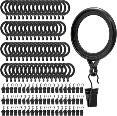 Gordijnringen met clips - Gordijnklemmen - Gordijnen ophangen - Gladde braamvrije ringen - 60 stuks - Zwart