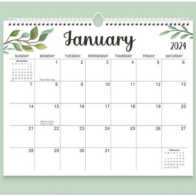 1 wandkalender januari 2024 tot juni 2025 kalender, 14,8 x 11,5 inch bureaubladkalender bladerpatroon kalender, 18 maanden, bimetalen binding Pack of 1 white