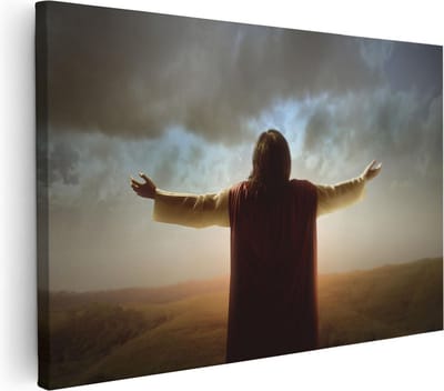 Artaza Canvas Schilderij Jezus Christelijk - 30x20 cm - Klein - Wanddecoratie Zon - Muurdecoratie Natuur - Kamer Accessoires Spiritueel