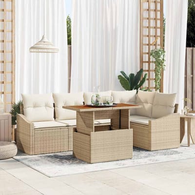 vidaXL - Tuin - Eettafel - Set - met - kussen - 6 - pcs - Beige - en - Crème