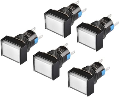Store_8 - Drukknopschakelaar - 16 mm - Kortstondig type - Wit - 1NO 1NC - Ideaal voor interlocking verlichting - 12 V LED-lampje