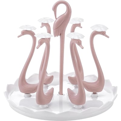 Zwaan Bekerhouder met Roterende Druppelbak Plastic Draaibare Drinkbeker Afdruiprek Standrek voor Thuis 6 Heads roze