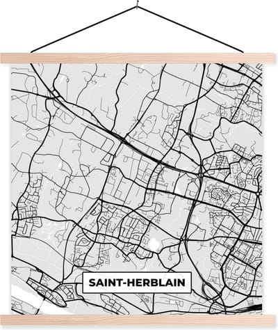 Posterhanger incl. Poster 40x40 cm - Schoolplaat - Stadskaart - Frankrijk - Kaart - Saint-Herblain - Plattegrond - Textielposter - Blanke latten - Stadskaart