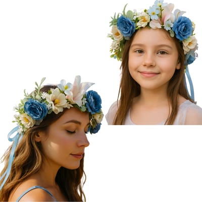 Joya Kids® Bloemenkrans Haarband | Kunstbloemen Haaraccessoire voor Bruiloft, Festival, Verjaardag | Verstelbare Maat | Voor Kinderen en Volwassenen | Ibiza Haarband | Licht Blauw