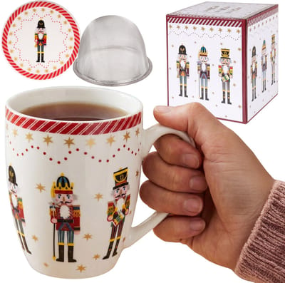 CHRISTMAS NUTCRACKER Theeset: porseleinen KOP 360 ml met infuser en deksel VOOR KRUIDEN, FEESTELIJK CADEAU