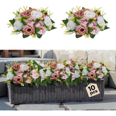 VEVOR Kunstbloemen, 10 stuks, 240x240x120 mm, Kunstbloemenballen, Kunstmatige rozenarrangementen voor bruiloftsstukken, Huisdecoratie, Tafeldecoratie, Feesten, Vieringen, Roze en witte rozen