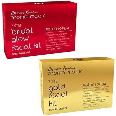 Aroma Magic 7 Stappen Eenmalig Gebruik Gezichtskit Combo| Bridal Glow Gezichtskit + Gouden Gezichtskit | Pak van 2
