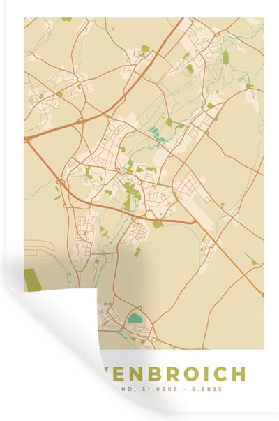 Muurstickers - Sticker Folie - Vintage - Grevenbroich - Plattegrond - Kaart - Stadskaart - 20x30 cm - Plakfolie - Muurstickers Kinderkamer - Zelfklevend Behang - Zelfklevend behangpapier - Stickerfolie