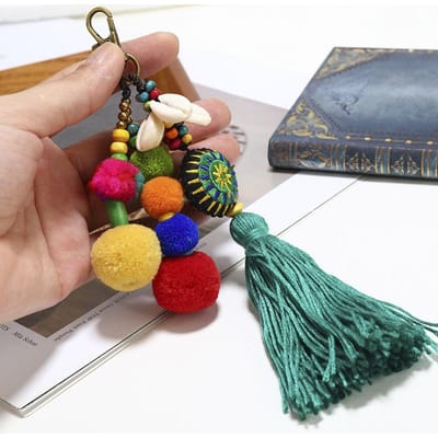 Nouveau Porte-clés Pompon Gland Style Bohème Été Plage Coquillage Porte-clés Coloré Pompon Porte-clés Pendentifs à Suspendre pour Sac de Femme vert