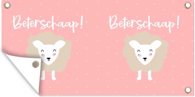 Schuttingposter Get well soon - Spreuken - Stippen - Schapen - 200x100 cm - Tuindoek