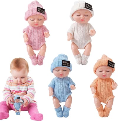 Babypoppenset - Realistische Minipoppen - Rollenspel Collectie - Fijn Vakmanschap - 10.5 cm Hoogte - Meerdere Kledingopties