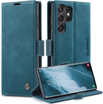 CaseMania Bookcase hoesje geschikt voor Samsung Galaxy S23 Ultra - Effen Groen - Kunstleer