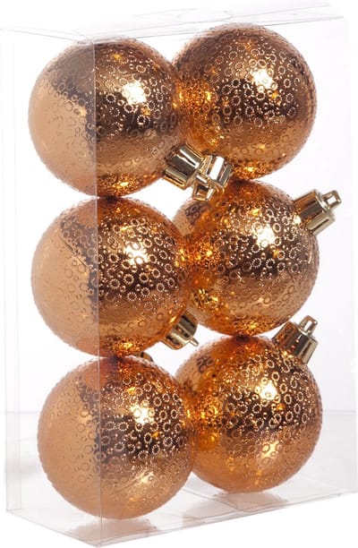 6x Koperen cirkel motief kerstballen 6 cm kunststof - Cirkel motief - Onbreekbare plastic kerstballen - Kerstboomversiering koper