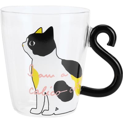Kat Kopje Koffie Melk Thee Water Glas Kinderfles Transparant Hittebestendig Herbruikbare Mok(Witte Kat ) black