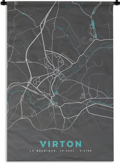 Wandkleed - Wanddoek - Kaart – Plattegrond – Stadskaart – Virton – België - Grijs - 120x180 cm - Wandtapijt