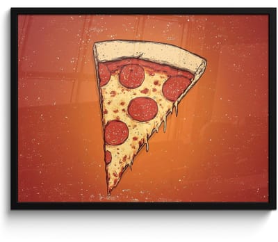 Poster in lijst - Fotolijst 70x50 cm - Posters - Pizza - Kaas - Rood - Pepperoni - Posterlijst zwart - Decoratie - Wanddecoratie woonkamer - Muurdecoratie slaapkamer