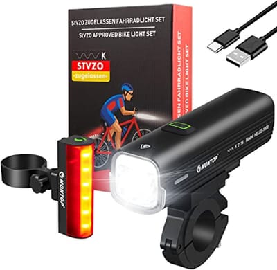 Led-fietsverlichtingsset met USB oplaadbare Lithium-ion accu - StVZO-goedgekeurde superheldere verlichting voor mountainbikes